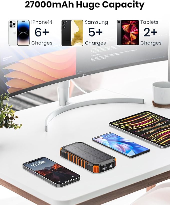 Batterie Externe Solaire 27 000 mAh